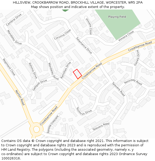 HILLSVIEW, CROOKBARROW ROAD, BROCKHILL VILLAGE, WORCESTER, WR5 2PA: Location map and indicative extent of plot