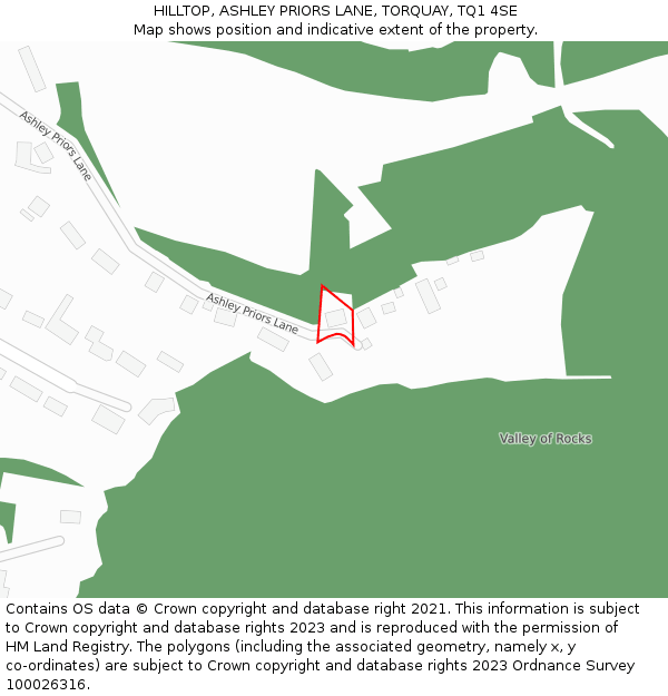 HILLTOP, ASHLEY PRIORS LANE, TORQUAY, TQ1 4SE: Location map and indicative extent of plot