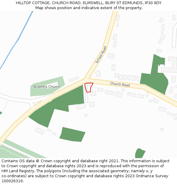 HILLTOP COTTAGE, CHURCH ROAD, ELMSWELL, BURY ST EDMUNDS, IP30 9DY: Location map and indicative extent of plot