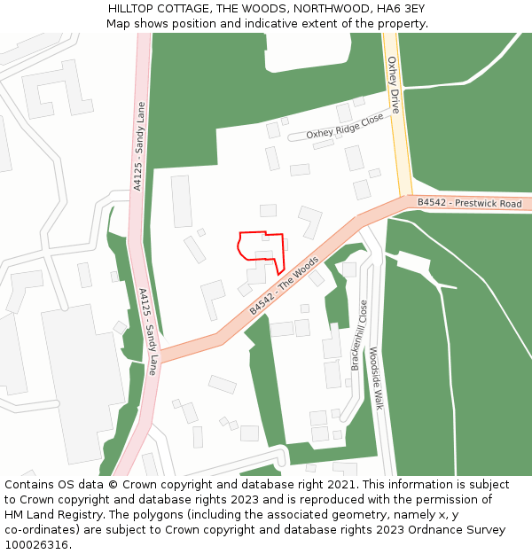 HILLTOP COTTAGE, THE WOODS, NORTHWOOD, HA6 3EY: Location map and indicative extent of plot