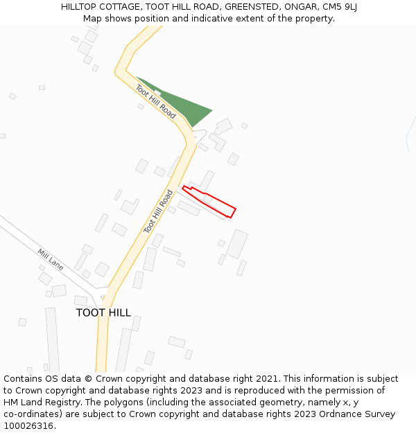 HILLTOP COTTAGE, TOOT HILL ROAD, GREENSTED, ONGAR, CM5 9LJ: Location map and indicative extent of plot