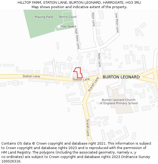 HILLTOP FARM, STATION LANE, BURTON LEONARD, HARROGATE, HG3 3RU: Location map and indicative extent of plot