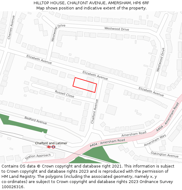 HILLTOP HOUSE, CHALFONT AVENUE, AMERSHAM, HP6 6RF: Location map and indicative extent of plot