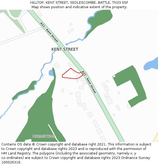 HILLTOP, KENT STREET, SEDLESCOMBE, BATTLE, TN33 0SF: Location map and indicative extent of plot