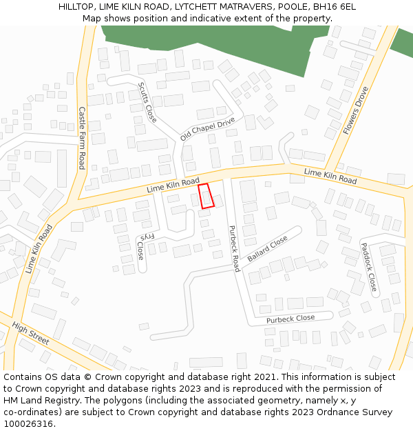 HILLTOP, LIME KILN ROAD, LYTCHETT MATRAVERS, POOLE, BH16 6EL: Location map and indicative extent of plot