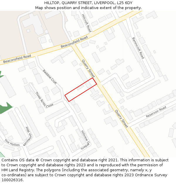 HILLTOP, QUARRY STREET, LIVERPOOL, L25 6DY: Location map and indicative extent of plot