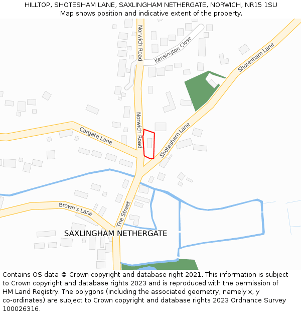 HILLTOP, SHOTESHAM LANE, SAXLINGHAM NETHERGATE, NORWICH, NR15 1SU: Location map and indicative extent of plot