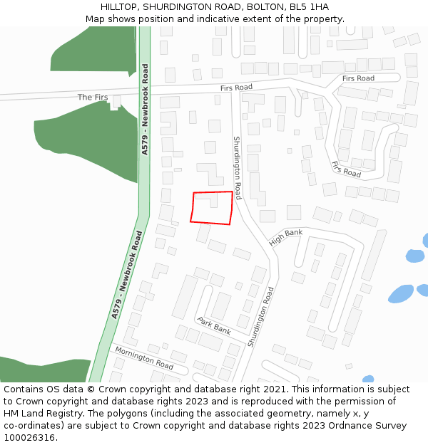 HILLTOP, SHURDINGTON ROAD, BOLTON, BL5 1HA: Location map and indicative extent of plot