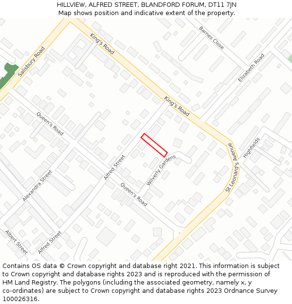 HILLVIEW, ALFRED STREET, BLANDFORD FORUM, DT11 7JN: Location map and indicative extent of plot