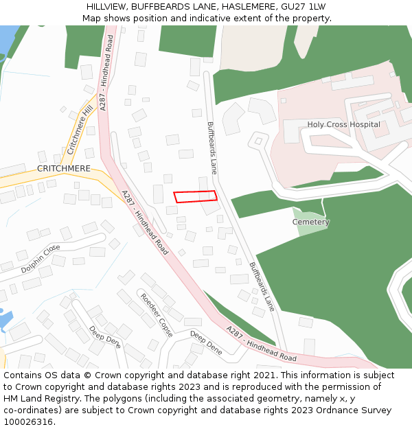HILLVIEW, BUFFBEARDS LANE, HASLEMERE, GU27 1LW: Location map and indicative extent of plot