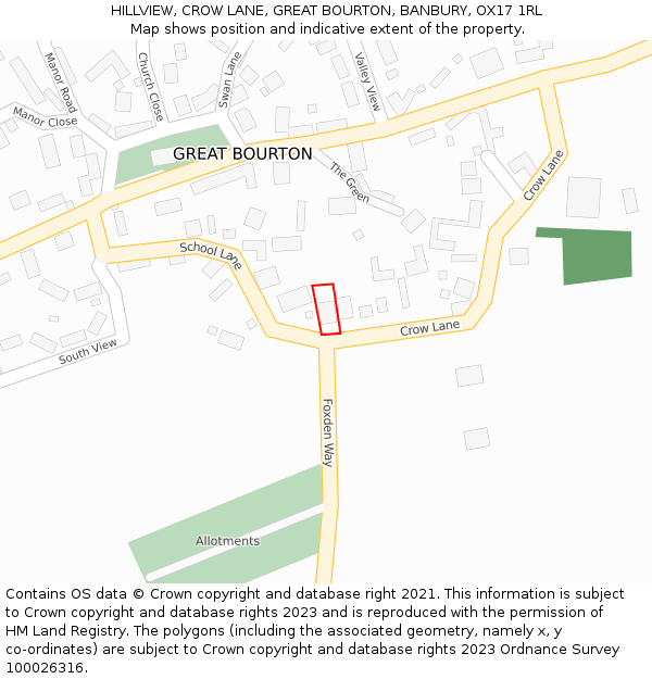 HILLVIEW, CROW LANE, GREAT BOURTON, BANBURY, OX17 1RL: Location map and indicative extent of plot