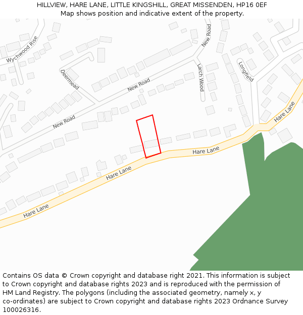 HILLVIEW, HARE LANE, LITTLE KINGSHILL, GREAT MISSENDEN, HP16 0EF: Location map and indicative extent of plot
