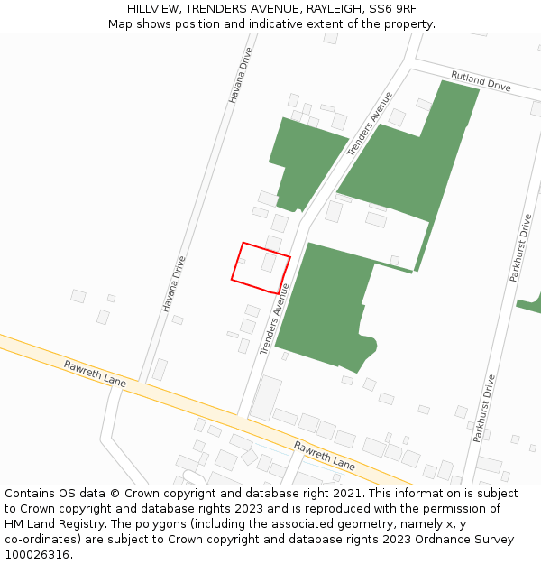 HILLVIEW, TRENDERS AVENUE, RAYLEIGH, SS6 9RF: Location map and indicative extent of plot
