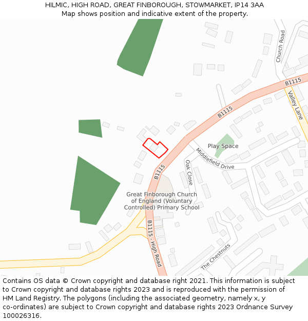 HILMIC, HIGH ROAD, GREAT FINBOROUGH, STOWMARKET, IP14 3AA: Location map and indicative extent of plot