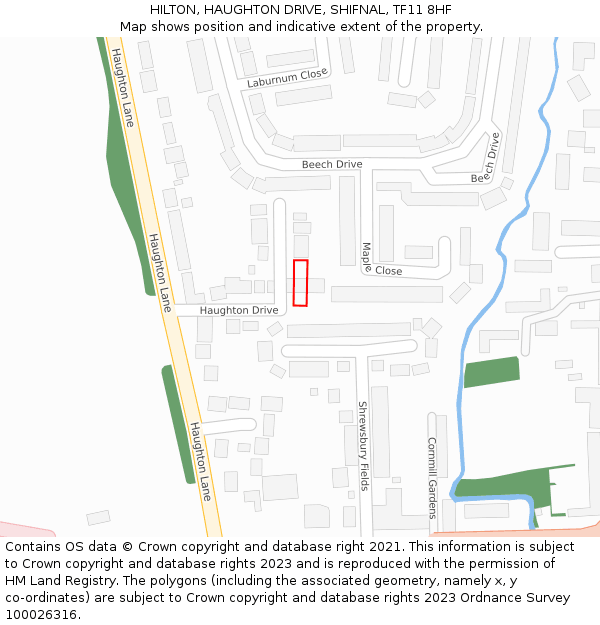 HILTON, HAUGHTON DRIVE, SHIFNAL, TF11 8HF: Location map and indicative extent of plot