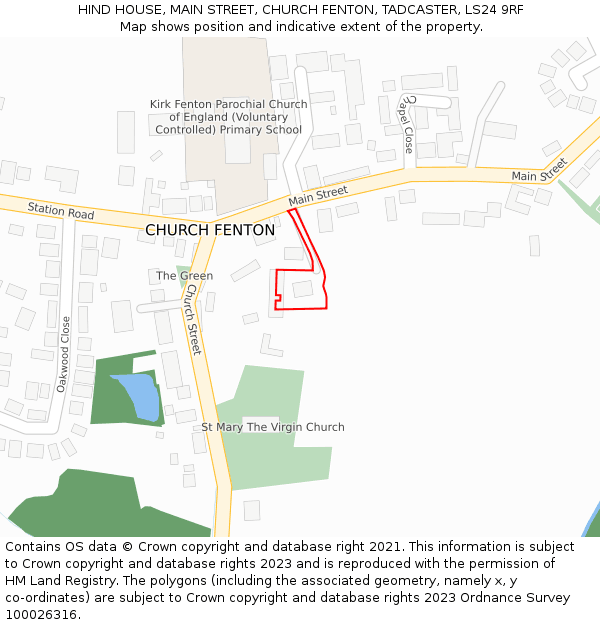 HIND HOUSE, MAIN STREET, CHURCH FENTON, TADCASTER, LS24 9RF: Location map and indicative extent of plot
