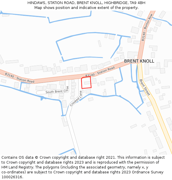 HINDAWS, STATION ROAD, BRENT KNOLL, HIGHBRIDGE, TA9 4BH: Location map and indicative extent of plot