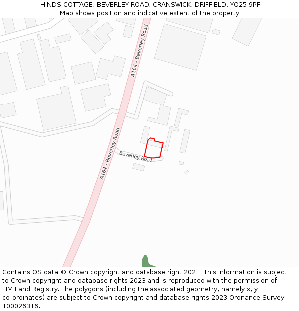 HINDS COTTAGE, BEVERLEY ROAD, CRANSWICK, DRIFFIELD, YO25 9PF: Location map and indicative extent of plot