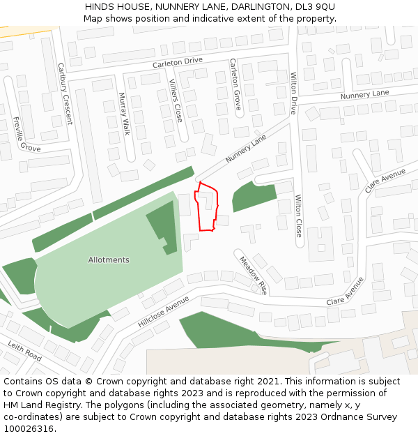 HINDS HOUSE, NUNNERY LANE, DARLINGTON, DL3 9QU: Location map and indicative extent of plot
