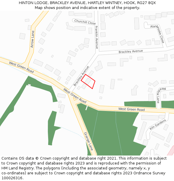HINTON LODGE, BRACKLEY AVENUE, HARTLEY WINTNEY, HOOK, RG27 8QX: Location map and indicative extent of plot