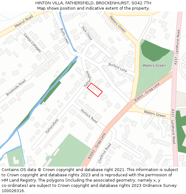 HINTON VILLA, FATHERSFIELD, BROCKENHURST, SO42 7TH: Location map and indicative extent of plot