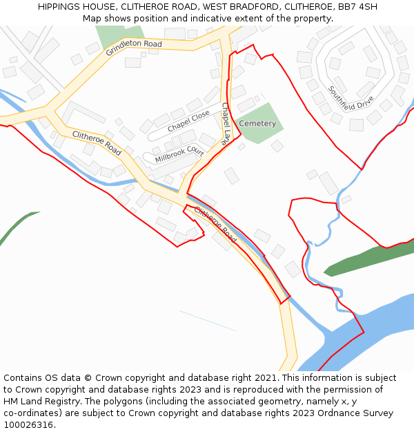 HIPPINGS HOUSE, CLITHEROE ROAD, WEST BRADFORD, CLITHEROE, BB7 4SH: Location map and indicative extent of plot