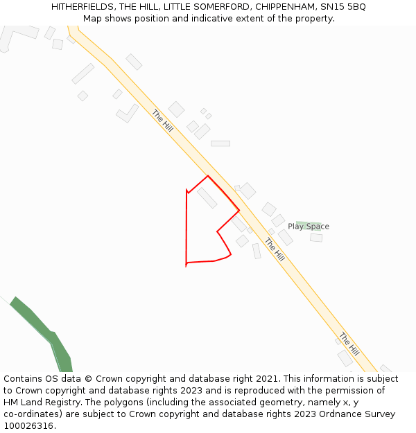 HITHERFIELDS, THE HILL, LITTLE SOMERFORD, CHIPPENHAM, SN15 5BQ: Location map and indicative extent of plot