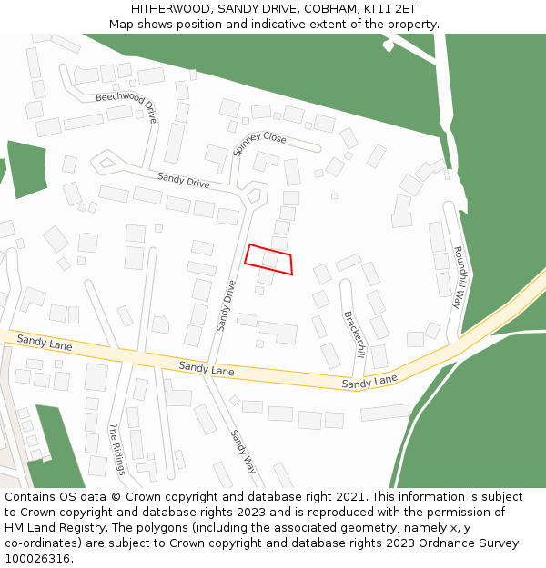 HITHERWOOD, SANDY DRIVE, COBHAM, KT11 2ET: Location map and indicative extent of plot