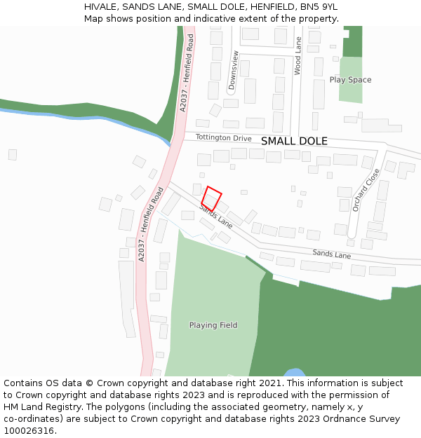HIVALE, SANDS LANE, SMALL DOLE, HENFIELD, BN5 9YL: Location map and indicative extent of plot