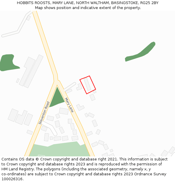 HOBBITS ROOSTS, MARY LANE, NORTH WALTHAM, BASINGSTOKE, RG25 2BY: Location map and indicative extent of plot