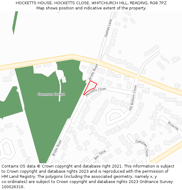 HOCKETTS HOUSE, HOCKETTS CLOSE, WHITCHURCH HILL, READING, RG8 7PZ: Location map and indicative extent of plot