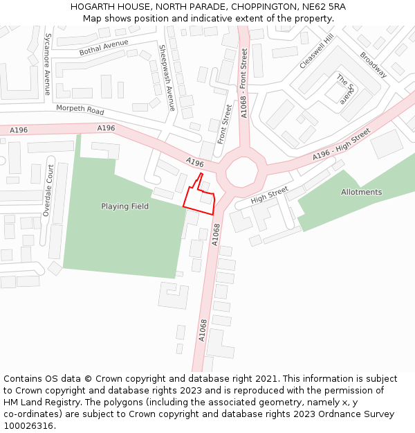 HOGARTH HOUSE, NORTH PARADE, CHOPPINGTON, NE62 5RA: Location map and indicative extent of plot