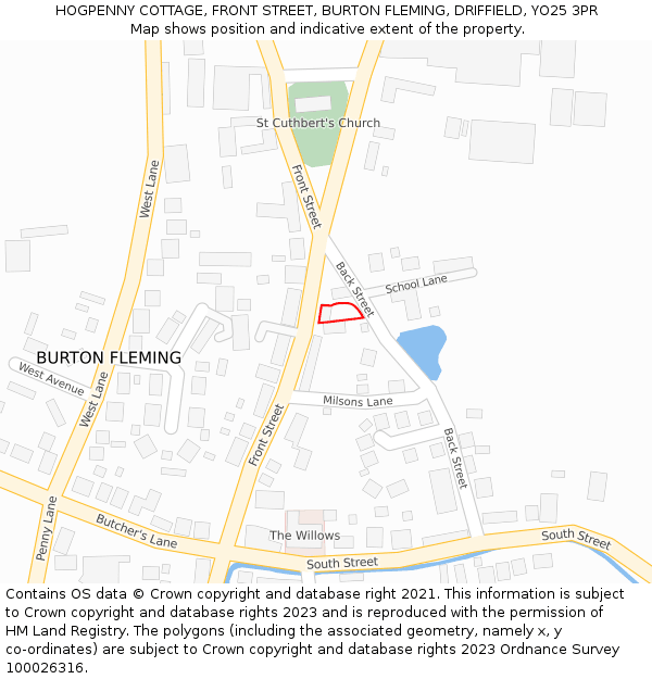 HOGPENNY COTTAGE, FRONT STREET, BURTON FLEMING, DRIFFIELD, YO25 3PR: Location map and indicative extent of plot