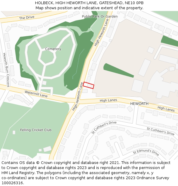 HOLBECK, HIGH HEWORTH LANE, GATESHEAD, NE10 0PB: Location map and indicative extent of plot