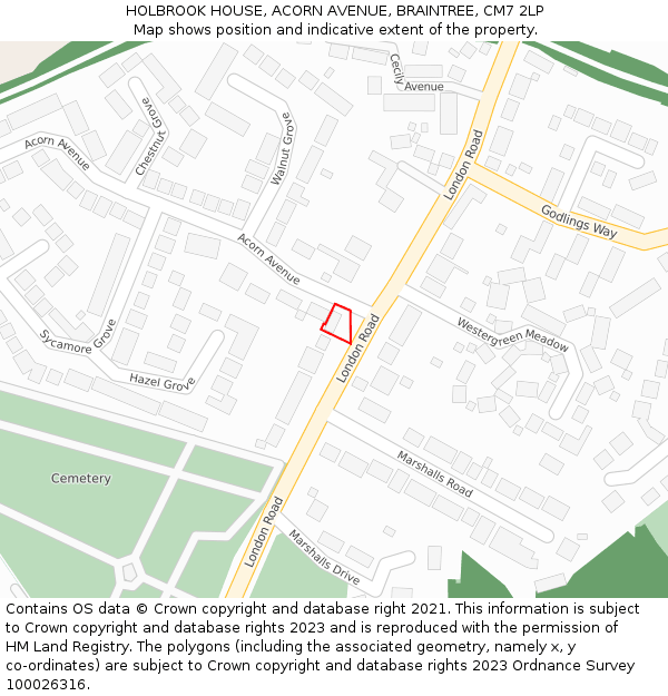 HOLBROOK HOUSE, ACORN AVENUE, BRAINTREE, CM7 2LP: Location map and indicative extent of plot