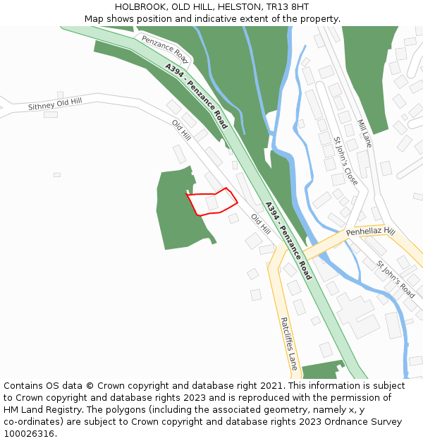 HOLBROOK, OLD HILL, HELSTON, TR13 8HT: Location map and indicative extent of plot