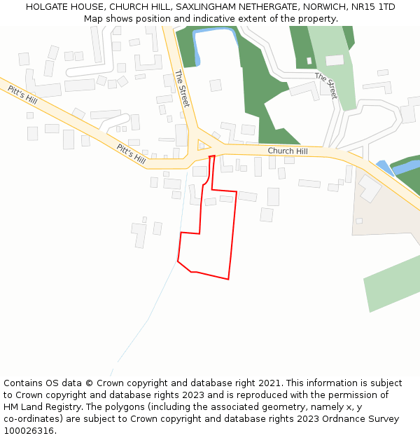 HOLGATE HOUSE, CHURCH HILL, SAXLINGHAM NETHERGATE, NORWICH, NR15 1TD: Location map and indicative extent of plot
