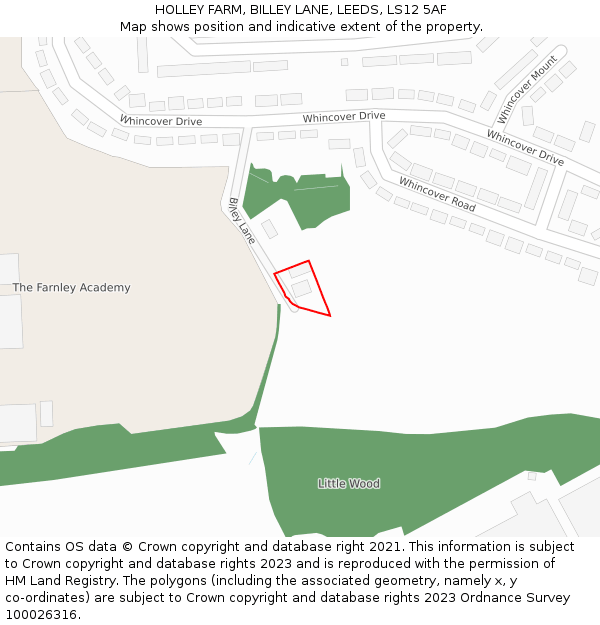 HOLLEY FARM, BILLEY LANE, LEEDS, LS12 5AF: Location map and indicative extent of plot