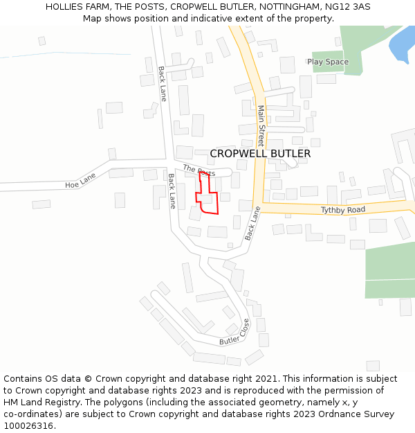 HOLLIES FARM, THE POSTS, CROPWELL BUTLER, NOTTINGHAM, NG12 3AS: Location map and indicative extent of plot