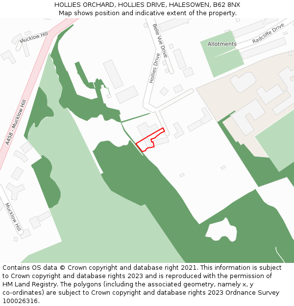 HOLLIES ORCHARD, HOLLIES DRIVE, HALESOWEN, B62 8NX: Location map and indicative extent of plot