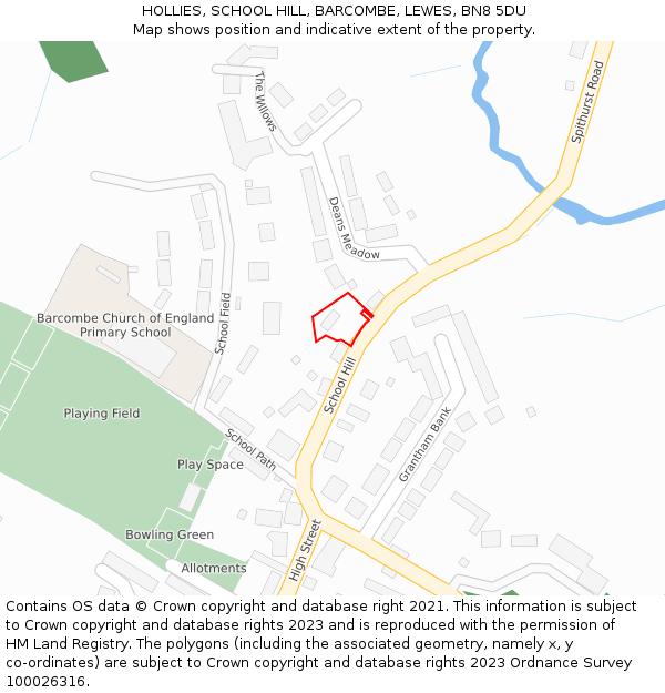 HOLLIES, SCHOOL HILL, BARCOMBE, LEWES, BN8 5DU: Location map and indicative extent of plot