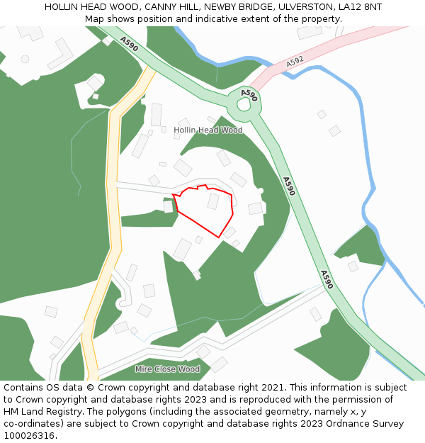 HOLLIN HEAD WOOD, CANNY HILL, NEWBY BRIDGE, ULVERSTON, LA12 8NT: Location map and indicative extent of plot