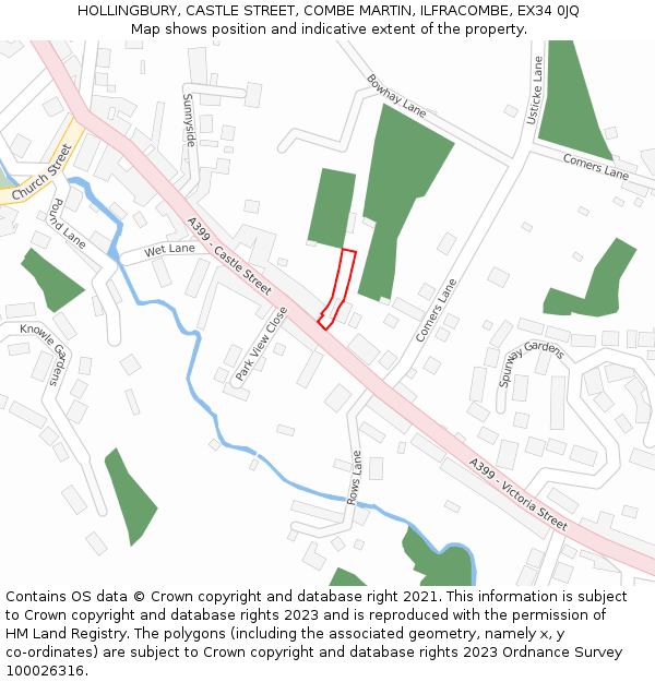 HOLLINGBURY, CASTLE STREET, COMBE MARTIN, ILFRACOMBE, EX34 0JQ: Location map and indicative extent of plot