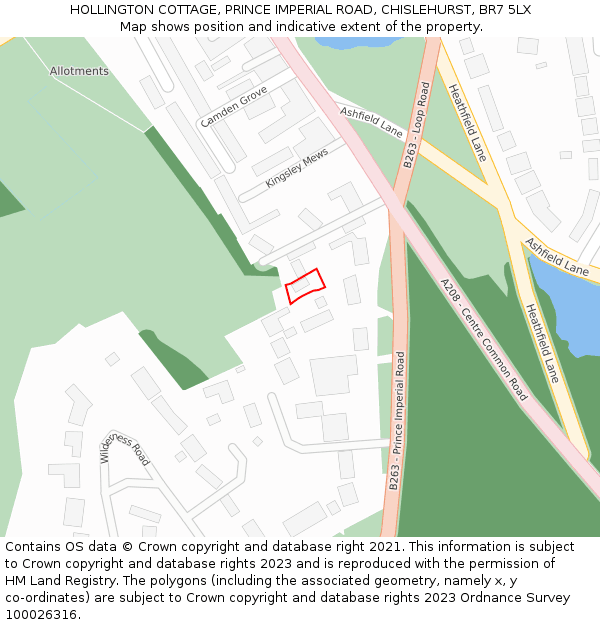 HOLLINGTON COTTAGE, PRINCE IMPERIAL ROAD, CHISLEHURST, BR7 5LX: Location map and indicative extent of plot