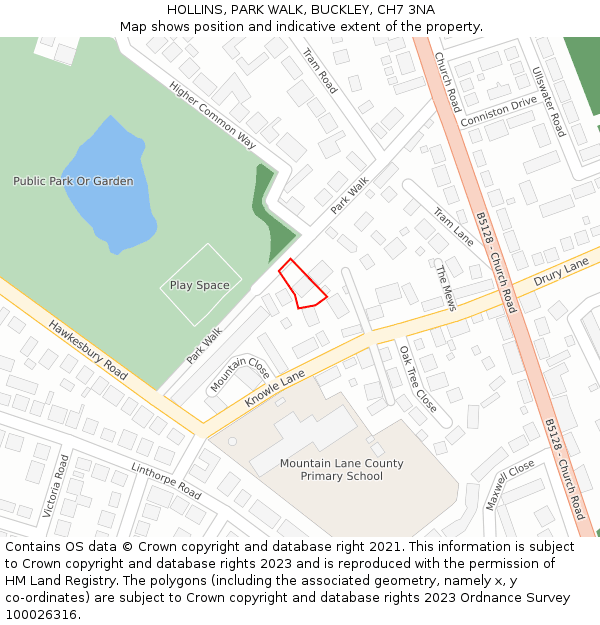HOLLINS, PARK WALK, BUCKLEY, CH7 3NA: Location map and indicative extent of plot