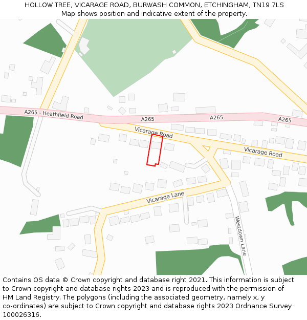 HOLLOW TREE, VICARAGE ROAD, BURWASH COMMON, ETCHINGHAM, TN19 7LS: Location map and indicative extent of plot