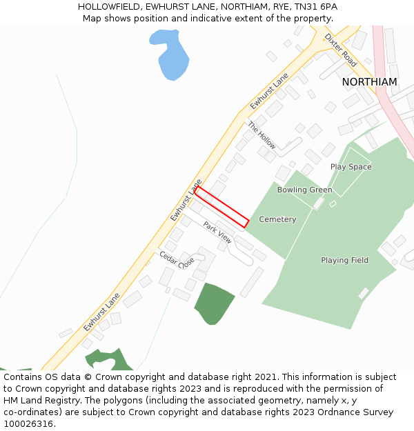 HOLLOWFIELD, EWHURST LANE, NORTHIAM, RYE, TN31 6PA: Location map and indicative extent of plot