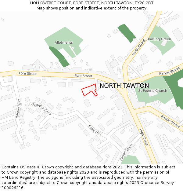 HOLLOWTREE COURT, FORE STREET, NORTH TAWTON, EX20 2DT: Location map and indicative extent of plot