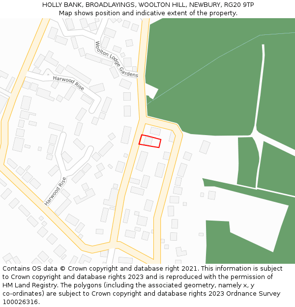 HOLLY BANK, BROADLAYINGS, WOOLTON HILL, NEWBURY, RG20 9TP: Location map and indicative extent of plot