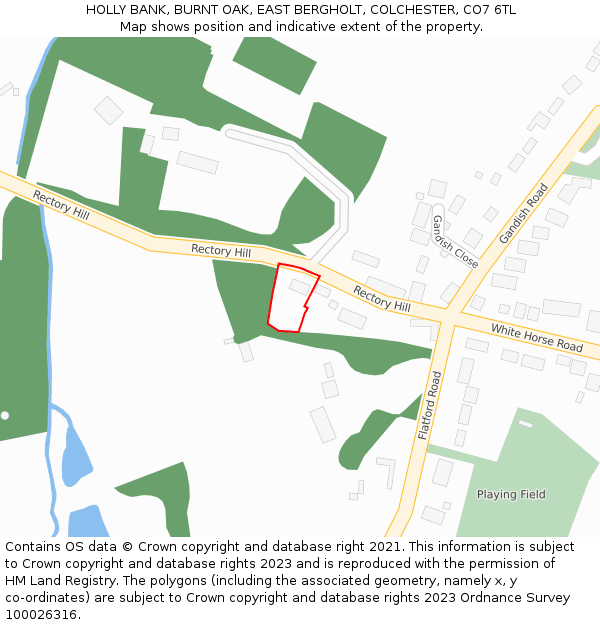 HOLLY BANK, BURNT OAK, EAST BERGHOLT, COLCHESTER, CO7 6TL: Location map and indicative extent of plot